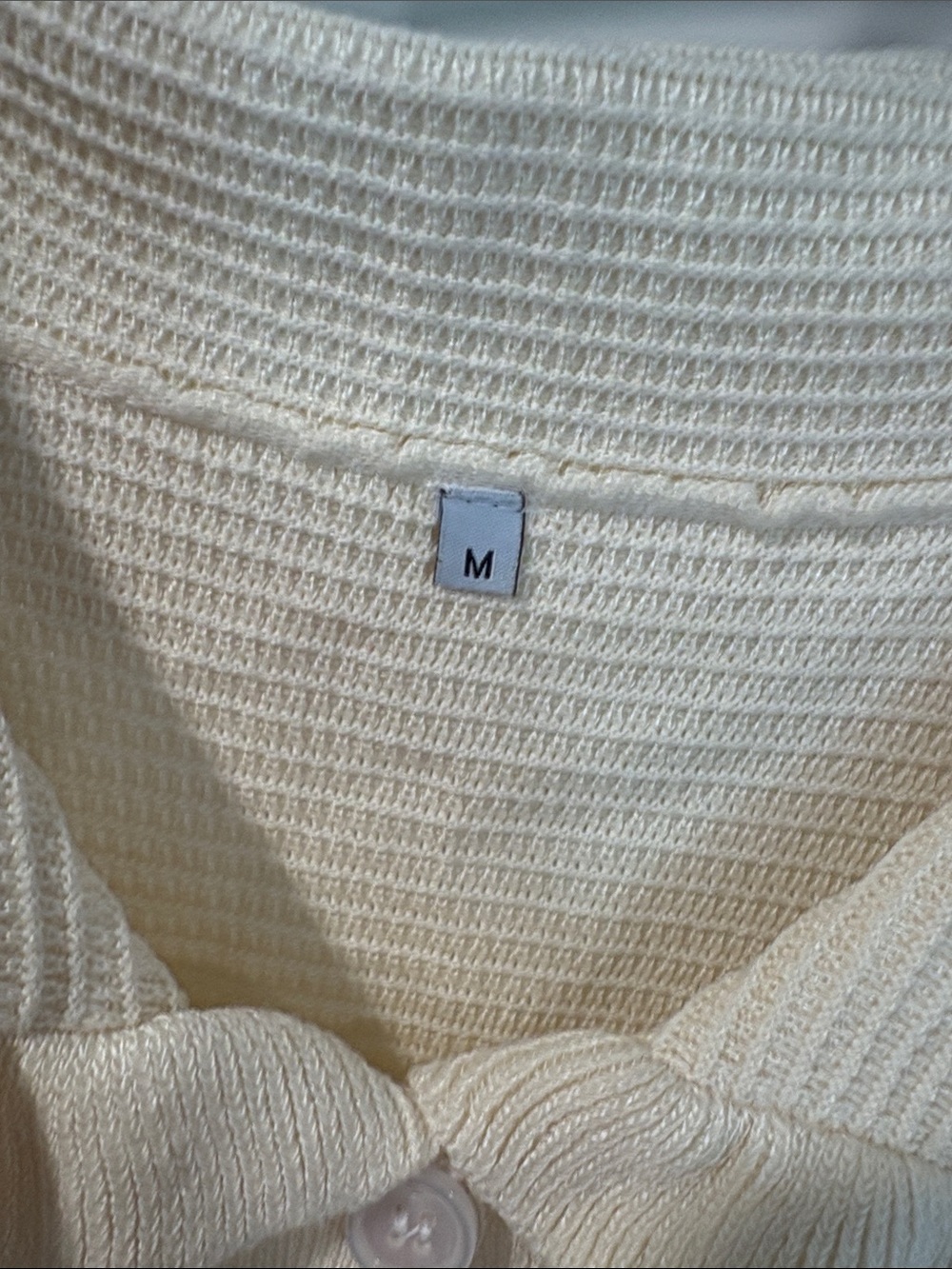 Cream Ruffle Collar Button-Up Knit Top - Picture 2 of 4
